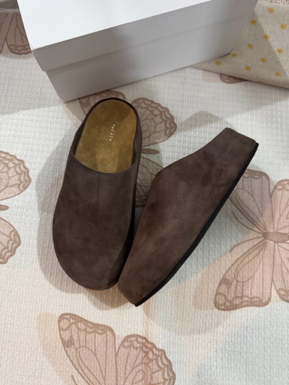 THE ROW Hudson Suede Closed-Toe Mules - Picture 2 of 9